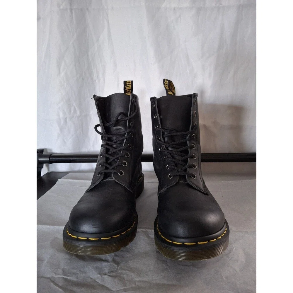 Dr. Martens Black Leather Combat Boots 8 Eyelet Womens 10 Grunge Y2K Punk 11821